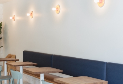 Interior view of the tables at Big Spoon Creamery in Huntsville, Alabama