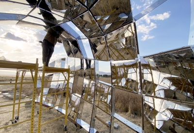 peepSHOW under construction in the desert in New Cuyama, California.