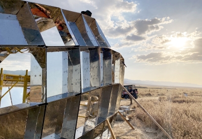 peepSHOW under construction in the desert in New Cuyama, California.