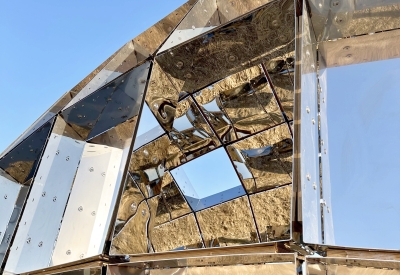 peepSHOW detail reflecting in the sun, in the desert in New Cuyama, California.