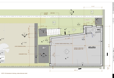 Site plan for the first level of Zero Cottage, the workshop.
