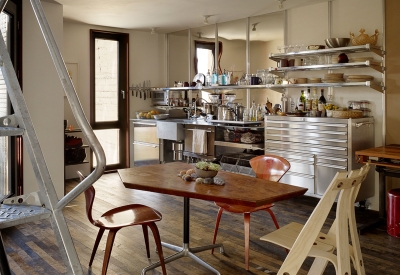 Interior view of the kitchen and dining area inside Zero Cottage in San Francisco.