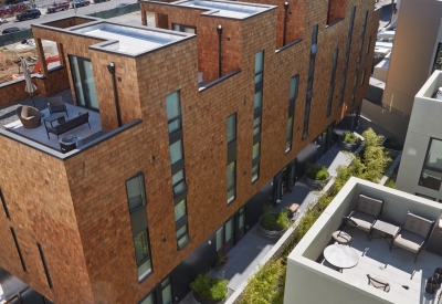 Aerial view of the courtyard at 300 Ivy in San Francisco, CA.