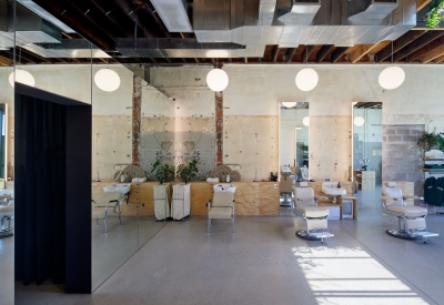 Interior of the barbershop at the Bandsaw Building in Birmingham, Alabama.