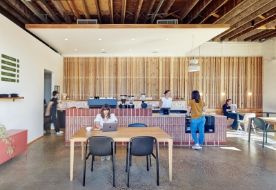 Interior of June Coffee shop inside the Bandsaw Building in Birmingham, Alabama.