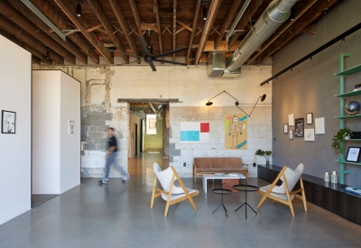 Office interior of Locke Contractors at the Bandsaw Building in Birmingham, Alabama.