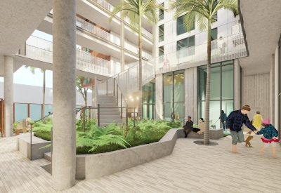 Rendering of the courtyard for The Villages at 995 East Santa Clara.