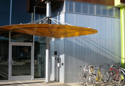 Bikes parked outside of the entrance to Taxi 2 in Denver, Colorado. 