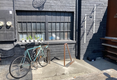 Bike parked in the courtyard of David Baker Architects Office in Oakland, California.