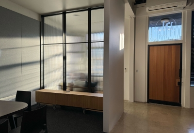 Interior view of the meeting area inside David Baker Architects Office in Oakland, California.