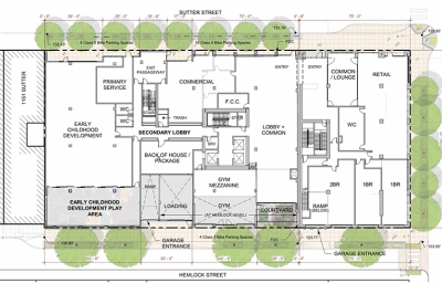 Ground level site plan for 1101 Sutter in San Francisco.