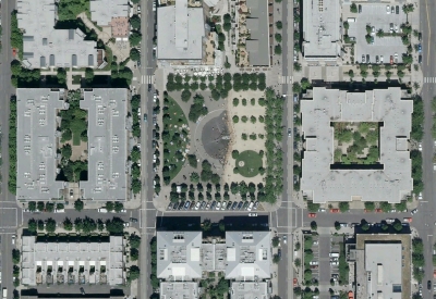 Satellite image of the Portland Pearl district in Portland, Oregeon.