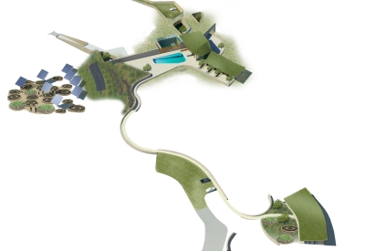 Aerial rendering of the Qc2 site.
