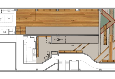 Floor plan with materials for Huckleberry Bicycles in San Francisco.