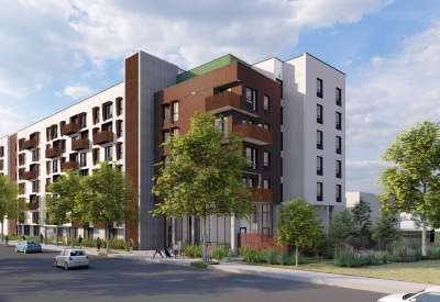 Exterior rendering of 585 Keyes Street in San Jose, California.