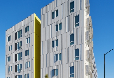 Exterior street view of Coliseum Place in Oakland, California.