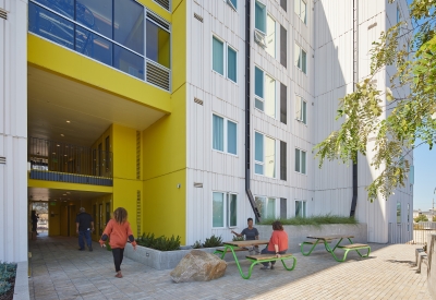 Courtyard at Coliseum Place in Oakland, California.