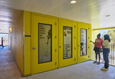 Water heater closets inside Coliseum Place in Oakland, California.