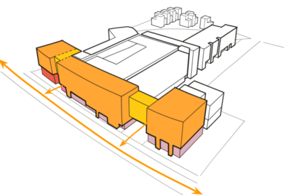 Diagram showing how the building connected to the active street for Union Brick.