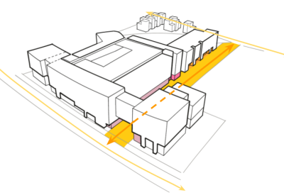 Diagram showing how a new connective street goes through Union Brick.