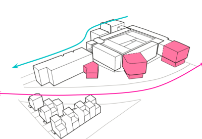 Diagram showing the Union Brick context to other surrounding buildings..