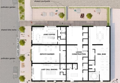 Ground floor site plan for the Bandsaw Building in Birmingham, AL.