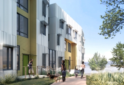 Exterior rendering of the ground floor stoops at Hunter’s View Phase 3 in San Francisco, Ca.