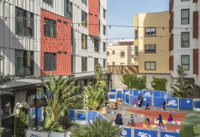 Courtyard and child care center at La Fenix in San Francisco.