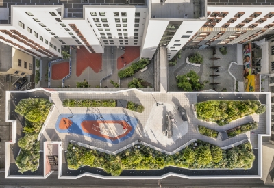 Aerial of the green roof at La Fenix in San Francisco.