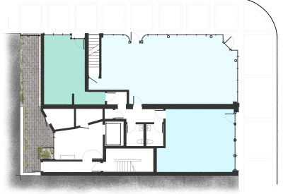 Ground level floor plan for 2nd & 20th in Birmingham, Alabama.