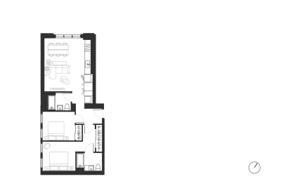 Two bedroom floor plan for Second and 20th.
