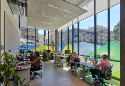 Interior view of the senior center retail space at 555 Larkin in San Francisco.