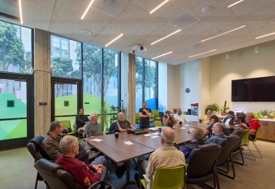 Interior view of the senior center retail space at 555 Larkin in San Francisco.