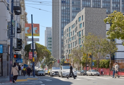 Exterior view of 555 Larkin in San Francisco.