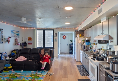 Interior view of a unit at 555 Larkin in San Francisco.