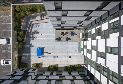 Aerial view of 555 Larkin in San Francisco.