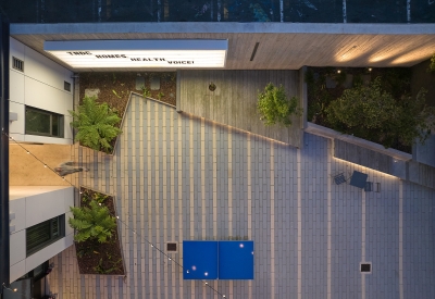 Aerial view of the courtyard at 555 Larkin in San Francisco.