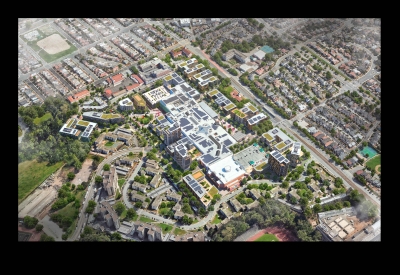 Exterior aerial rendering for Stonestown Galleria.