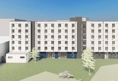 Exterior rendering of the rear of 1633 Valencia.