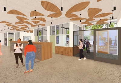 Interior rendering of the 1633 Valencia lobby.