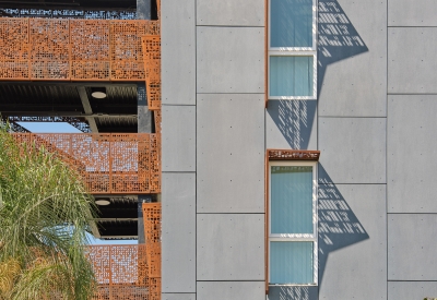Detail of corten steel open-air bridges 