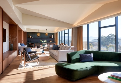 Resident lounge at Isle House on Treasure Island in San Francisco.