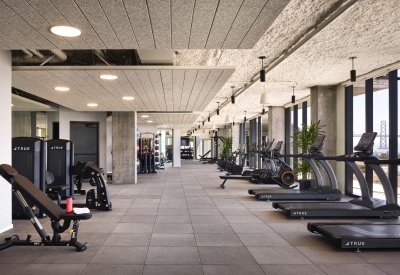Gym area at Isle House on Treasure Island in San Francisco.