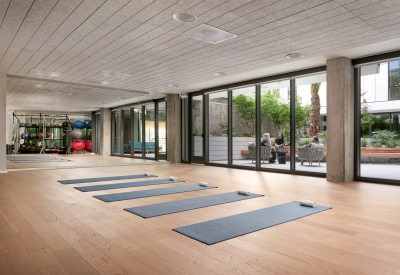 Yoga space at Isle House on Treasure Island in San Francisco.