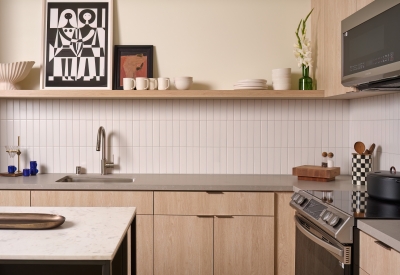 Resident kitchen at Isle House on Treasure Island in San Francisco.