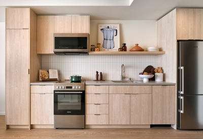 Resident kitchen at Isle House on Treasure Island in San Francisco.