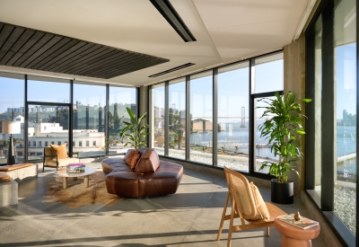 Resident lounge at Isle House on Treasure Island in San Francisco.