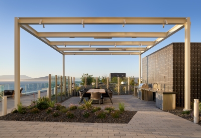 Resident roof deck at Isle House on Treasure Island in San Francisco.