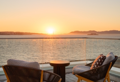 Resident roof deck at Isle House on Treasure Island in San Francisco.