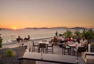 Resident roof deck at Isle House on Treasure Island in San Francisco.